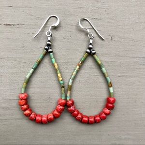 Kingman Turquoise & Apple Coral Loop Earrings
